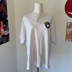 Vintage 1988 Brewers Single Stitch White Button Collared Graphic Tee